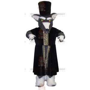 BIGGYMONKEY™ Mascottekostuum Grijze Wolf met Grote Tovenaarsjas