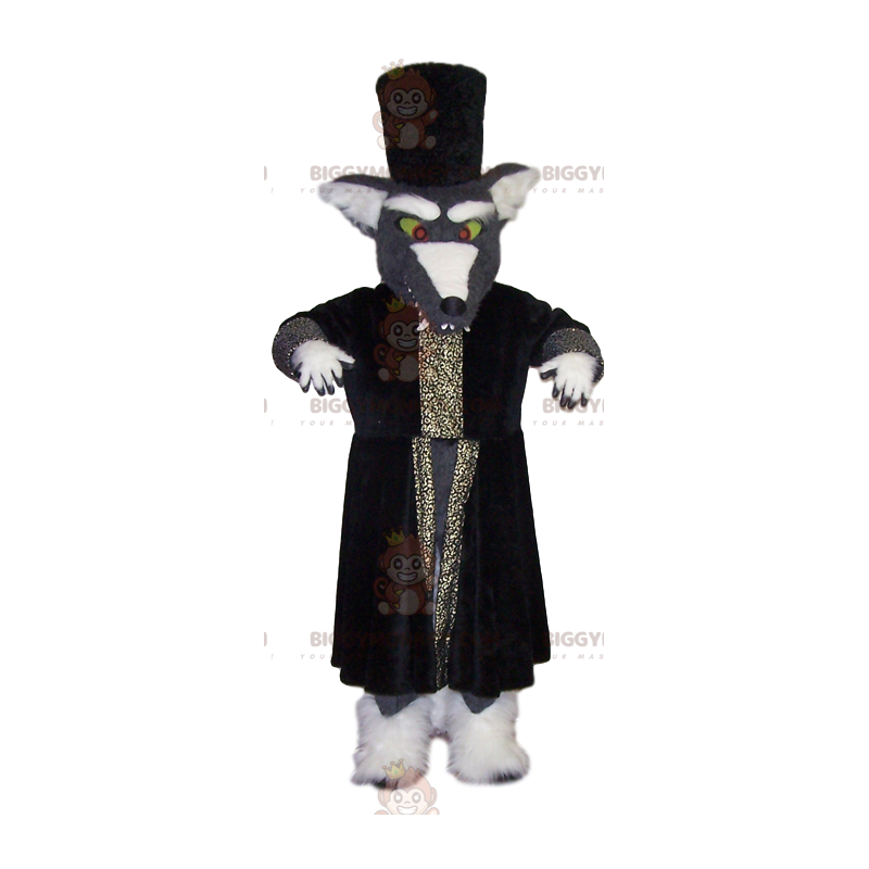 BIGGYMONKEY™ Mascot Costume Gray Wolf with Great Wizard Coat -