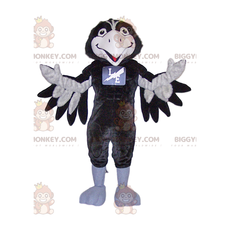 Costume de mascotte BIGGYMONKEY™ de corbeau noir et blanc très