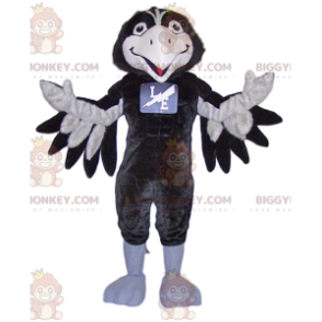 Zeer lachende zwart-witte kraai BIGGYMONKEY™ mascottekostuum -