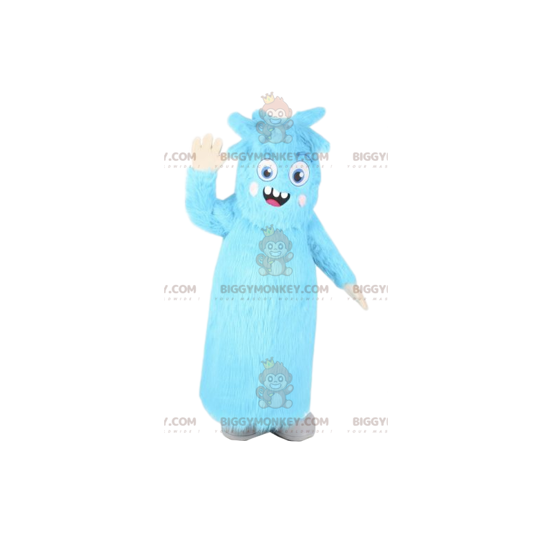 BIGGYMONKEY™ mascot costume of little blue monster with an BIGGYMONKEY™ mascot costume of little blue monster with an