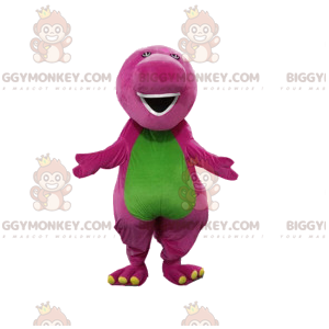BIGGYMONKEY™ mascot costume of purple and green dinosaur with a