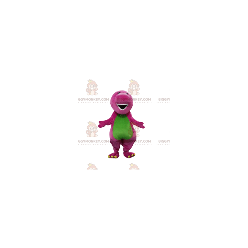 BIGGYMONKEY™ maskotkostume af lilla og grøn dinosaur med en