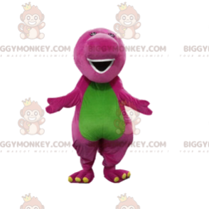 BIGGYMONKEY™ maskotkostume af lilla og grøn dinosaur med en