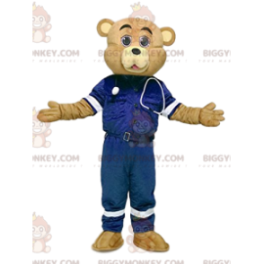 Traje de mascote BIGGYMONKEY™ Urso de Areia com roupa de