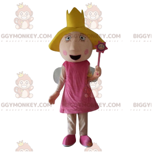 Fairy BIGGYMONKEY™ Mascot Costume with Pink Dress and Crown -