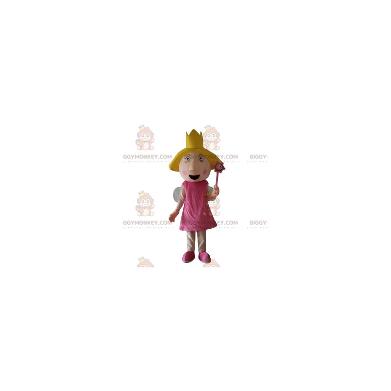 Costume de mascotte BIGGYMONKEY™ de fée avec un robe rose et Costume de mascotte BIGGYMONKEY™ de fée avec un robe rose et