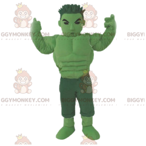 Green manga warrior BIGGYMONKEY™ mascot costume. Green warrior