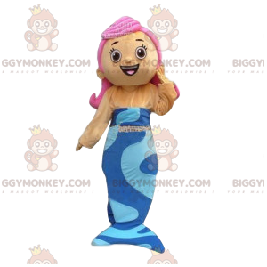 Disfraz de mascota BIGGYMONKEY™ de sirena de pelo rosa. disfraz