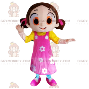 Κοστούμι μασκότ Flirty Little Girl BIGGYMONKEY™ με όμορφο ροζ φόρεμα - Μασκότ για αγόρια και κορίτσια - BiggyMonkey.com