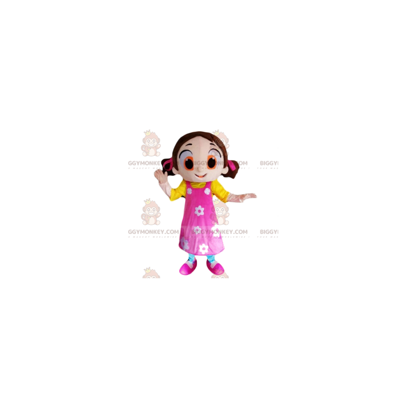 Flirty Little Girl BIGGYMONKEY™ Mascot Costume With Pretty Pink Flirty Little Girl BIGGYMONKEY™ Mascot Costume With Pretty Pink