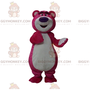 BIGGYMONKEY™ costume mascotte di orso fucsia con un grande muso