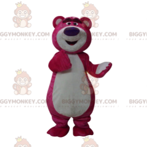 Στολή μασκότ BIGGYMONKEY™ αρκούδας φούσια με μεγάλο μωβ ρύγχος