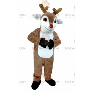 Καφέ και λευκή στολή μασκότ Caribou Moose Reindeer BIGGYMONKEY™