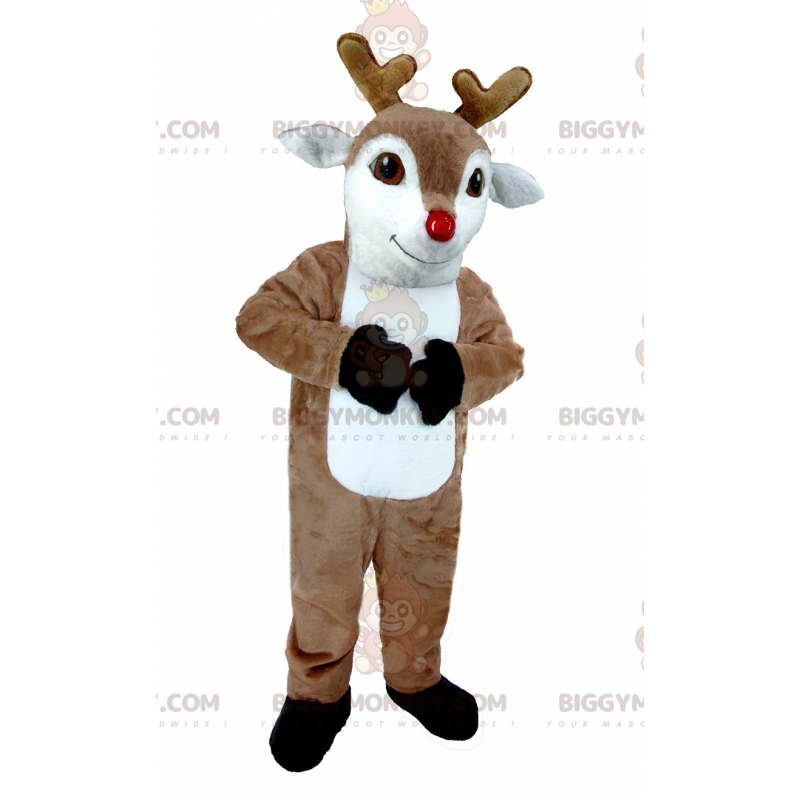 Καφέ και λευκή στολή μασκότ Caribou Moose Reindeer BIGGYMONKEY™ - Μασκότ ελαφιών και ελαφιών - BiggyMonkey.com