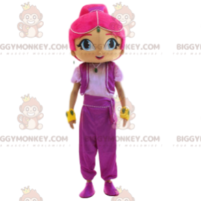 Orientalisk flicka BIGGYMONKEY™ maskotdräkt med vackert rosa