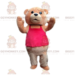 Fato de mascote de urso pardo BIGGYMONKEY™ com t-shirt rosa