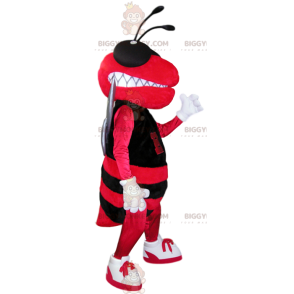 Rød og sort bi BIGGYMONKEY™ maskotkostume. bi kostume -
