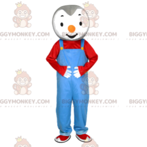 Little Penguin BIGGYMONKEY™ Mascot Costume With Blue Overalls -