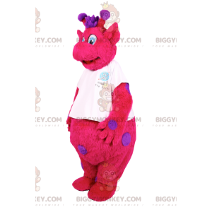 BIGGYMONKEY™ mascot costume fuchsia giraffe with purple polka