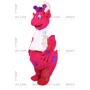 BIGGYMONKEY™ μασκότ στολή φούξια καμηλοπάρδαλη με μωβ πουά.