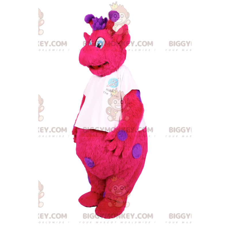 Costume de mascotte BIGGYMONKEY™ de girafe fushia à pois Costume de mascotte BIGGYMONKEY™ de girafe fushia à pois