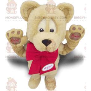 BIGGYMONKEY™ Maskottchenkostüm Beige Bär mit roter Schleife