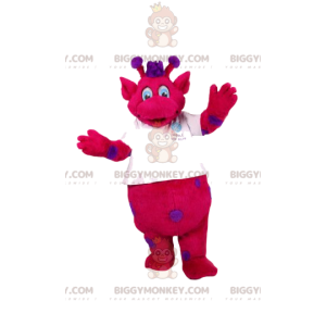 BIGGYMONKEY™ maskotdrakt fuchsia sjiraff med lilla prikker