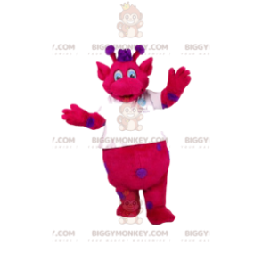 BIGGYMONKEY™ mascot costume fuchsia giraffe with purple polka