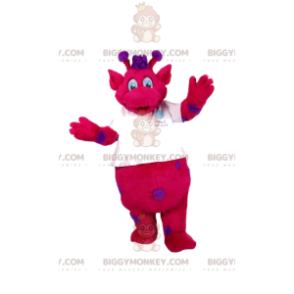 BIGGYMONKEY™ maskotdräkt fuchsia giraff med lila prickar.