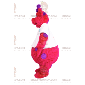 BIGGYMONKEY™ mascot costume fuchsia giraffe with purple polka