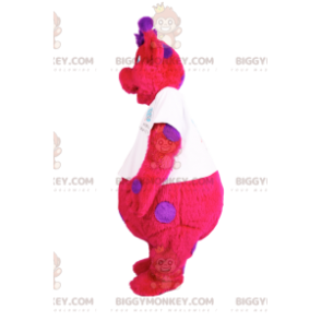 BIGGYMONKEY™ maskotkostume fuchsia giraf med lilla prikker.