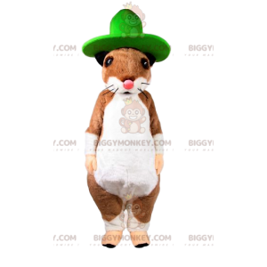 BIGGYMONKEY™ maskotkostume af beige og hvid mus med en grøn