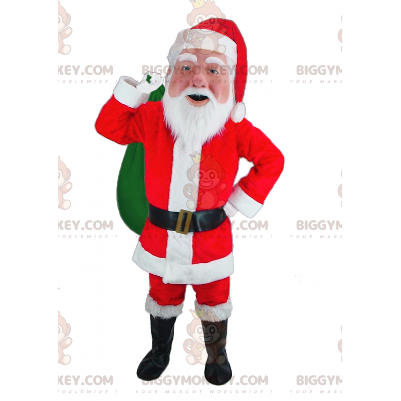 Disfraz de mascota Santa Claus BIGGYMONKEY™ vestido de rojo y Disfraz de mascota Santa Claus BIGGYMONKEY™ vestido de rojo y