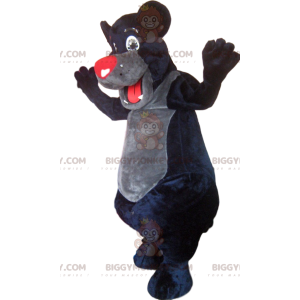 Στολή μασκότ BIGGYMONKEY™ μαύρης αρκούδας με κόκκινο ρύγχος.