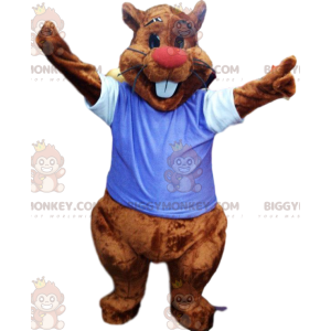 BIGGYMONKEY™ mascotte kostuum bever met blauwe trui. bever