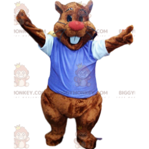BIGGYMONKEY™ bæver maskot kostume med blå jersey. bæver kostume