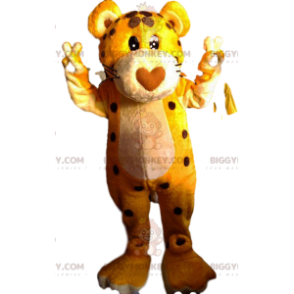 BIGGYMONKEY™ Maskottchenkostüm eines Leoparden mit herzförmiger
