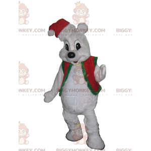Polar bear BIGGYMONKEY™ mascot costume with small red and green