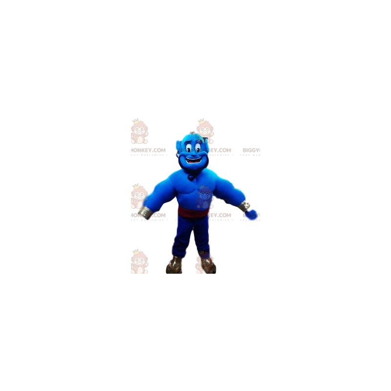 Niebieski kostium maskotki dżina BIGGYMONKEY™ firmy Aladdin. Niebieski kostium maskotki dżina BIGGYMONKEY™ firmy Aladdin.