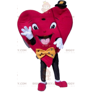 Heart BIGGYMONKEY™ Mascot Costume with Small Hat and Bow Tie -
