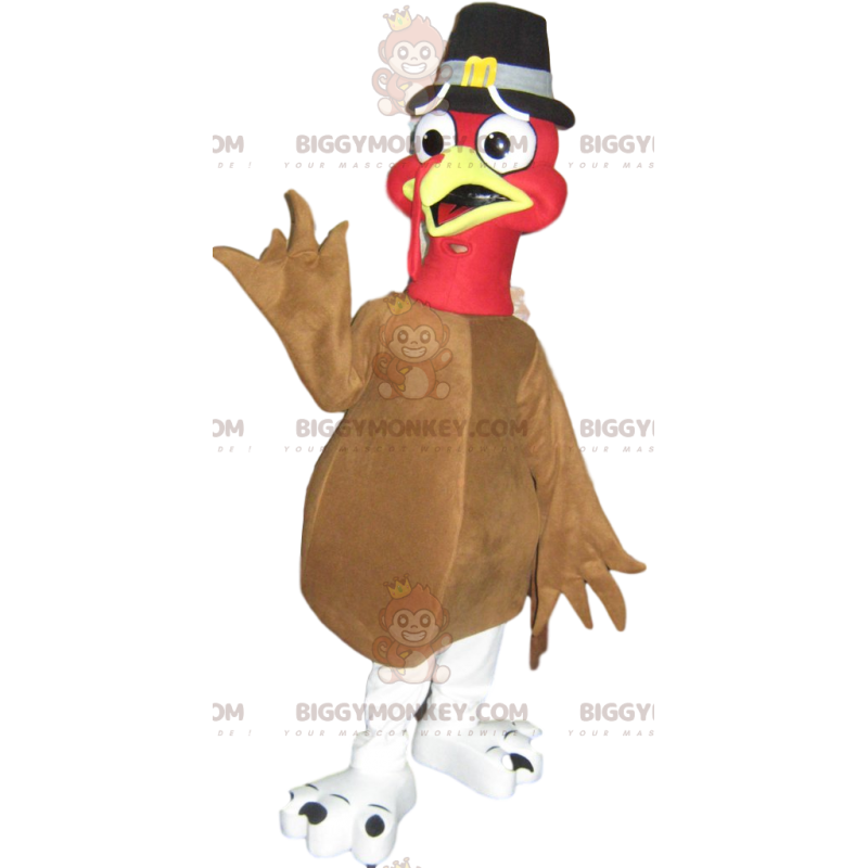 Disfraz de mascota BIGGYMONKEY™ Tan pavo con sombrero marrón - Disfraz de mascota BIGGYMONKEY™ Tan pavo con sombrero marrón -