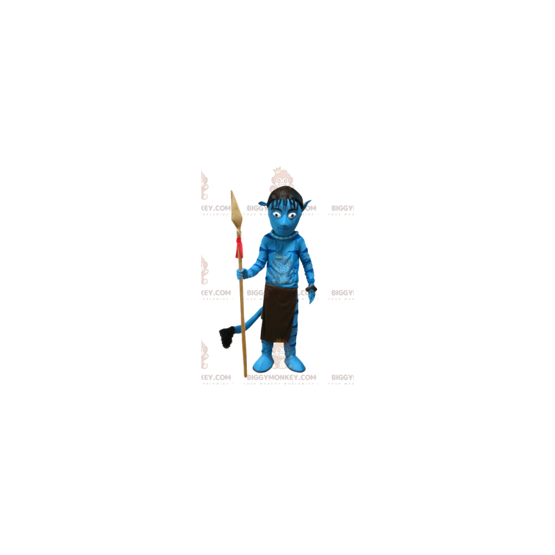 Blue Native Warrior BIGGYMONKEY™ Mascot Costume with Spear - Blue Native Warrior BIGGYMONKEY™ Mascot Costume with Spear -