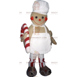 BIGGYMONKEY™ Gingerbread Man With A Candy Cane Mascot Costume -