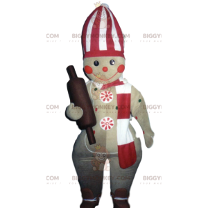 BIGGYMONKEY™ Gingerbread Man met deegroller Mascottekostuum -