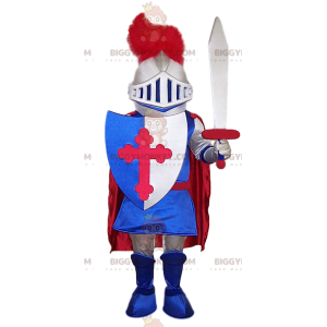 Ritter BIGGYMONKEY™ Maskottchenkostüm mit seinem Schild. Ritter
