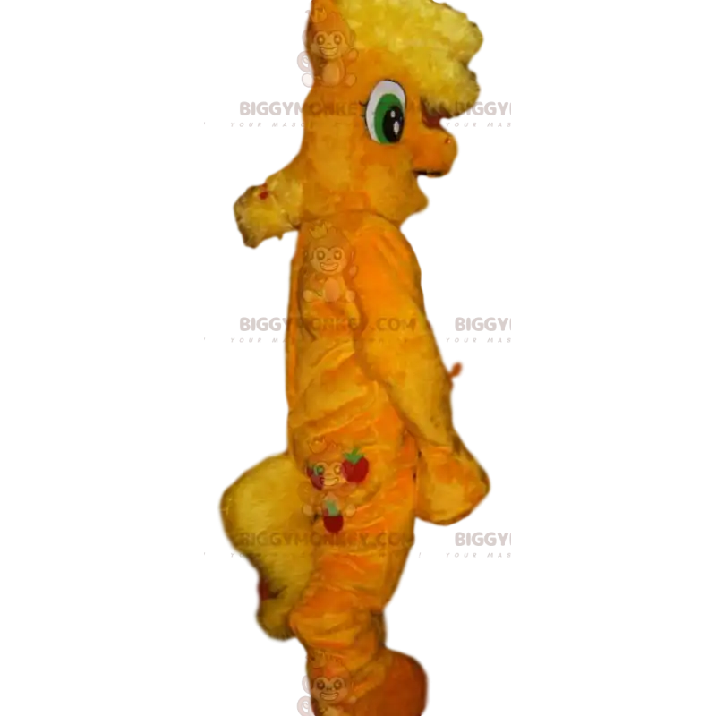 BIGGYMONKEY™ maskottiasu keltaisesta ponista hullulla harjalla BIGGYMONKEY™ maskottiasu keltaisesta ponista hullulla harjalla