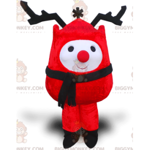 BIGGYMONKEY™ Mascot Costume Red Snowman With Big Black Antlers