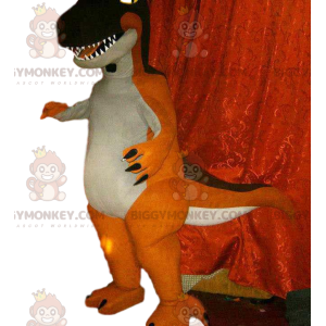 Oranje en bruin Tyrex BIGGYMONKEY™ mascottekostuum. Tyrex