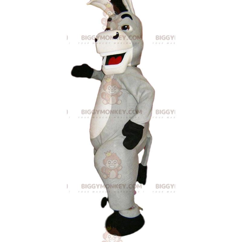 Traje de mascote BIGGYMONKEY™ de burro cinza super alegre. Traje de mascote BIGGYMONKEY™ de burro cinza super alegre.